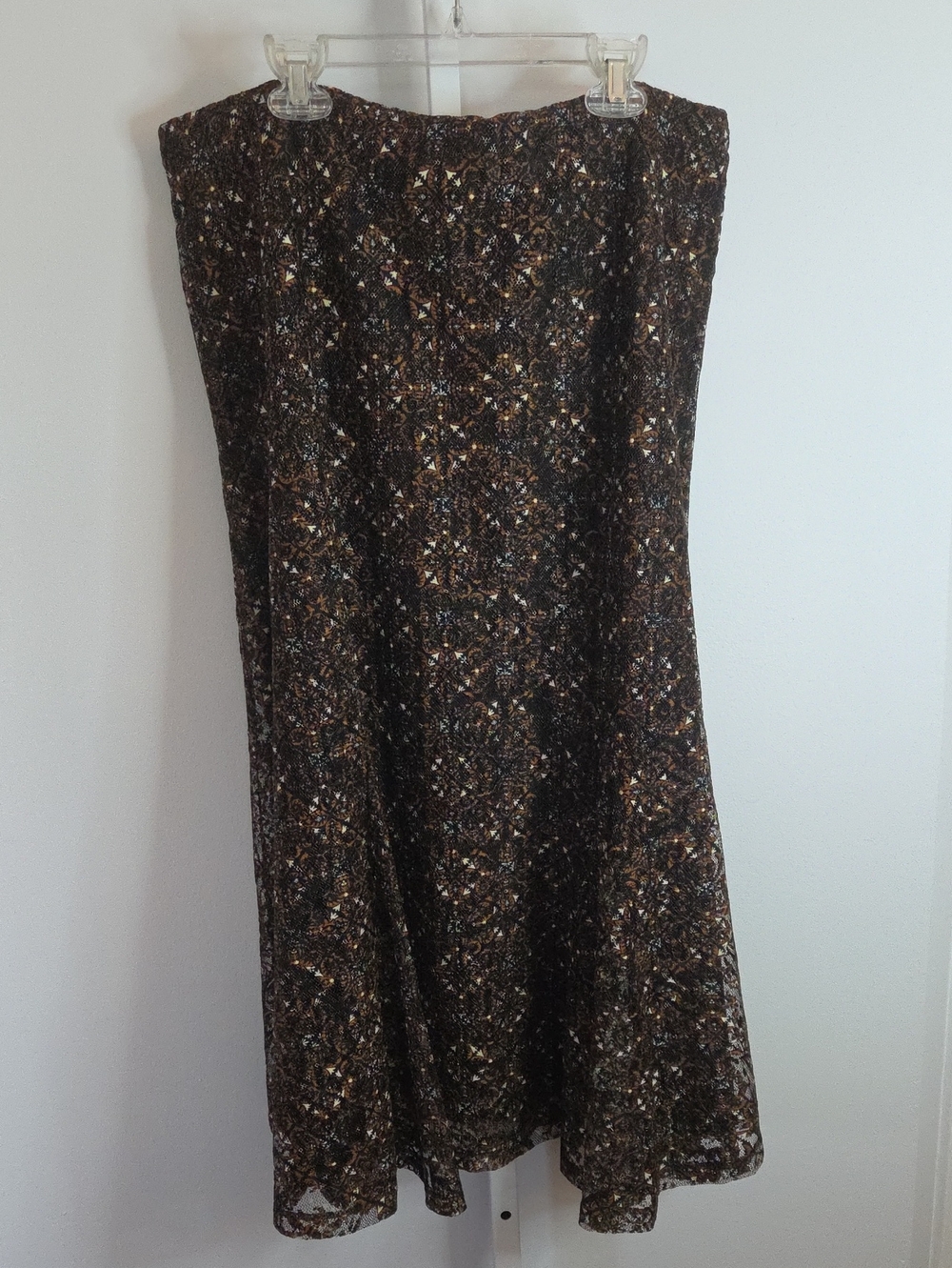 Jones New York Floral Mesh Lace Midi Skirt XL Brown Tan Overlay A-Line